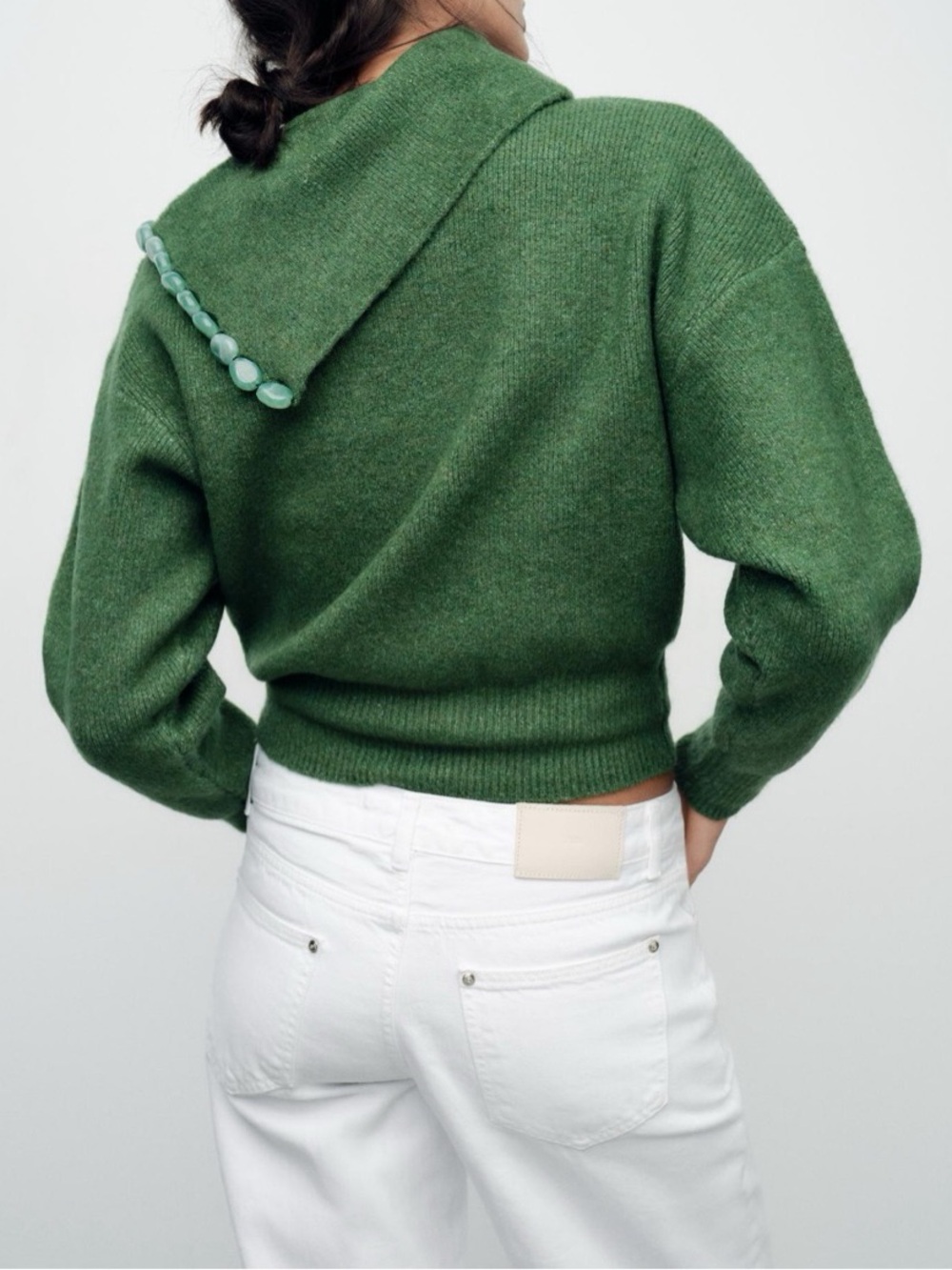Zara Emerald Green Off-the-Shoulder Knit Sweater - Picture 3 of 5